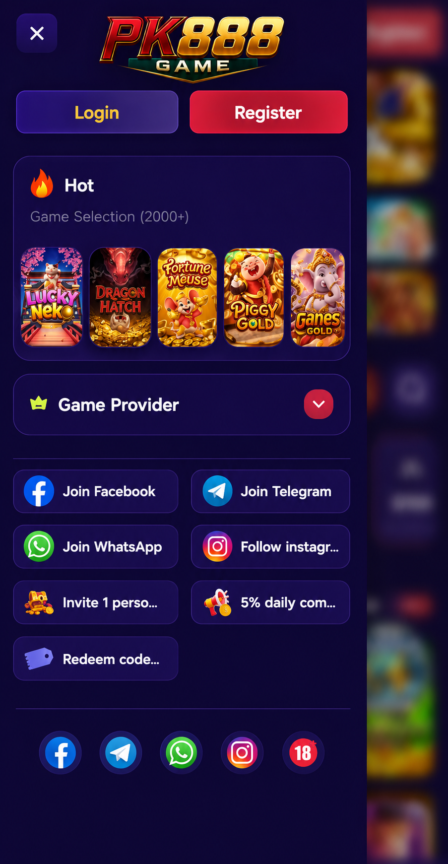 PK888 app hot game selection with 2000-plus titles and the game provider filter